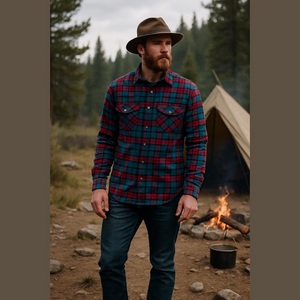 VINTAGE Van Heusen Shirt unisex Large Winter Weights Purple Blue Plaid Button Up